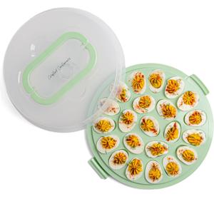 Deviled Egg Carrier with Lid & Handles, 22-Count Portable Tray, Dishwasher-Safe  Green