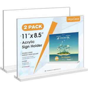 MaxGear 8.5 X 11 Acrylic Sign Holder Horizontal 2Pack, Double Sided Display Stand, Clear Table Sign Flyer Menu Holders, Plastic Paper Stand Picture Frame for Office, Store, Restaurant