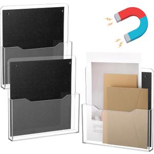 3 Pack Acrylic Magnetic File Holder Clear Hanging Wall File Organizer Mail Paper Letter Magazine Display Stand Wall Mount Office Classroom Library Fridge Whiteboard