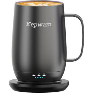 Kepwam Heated Coffee Mug T2-Plus, 20oz Leading Large Capacity Self Heating Mug, Up to 8 Hrs Battery & Hot Up to 149℉, Smart Coffee Mug for Women, Men
(Black)
