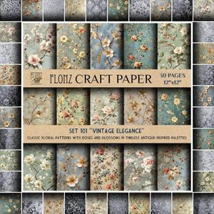 FLONZ Scrapbook Paper (30 pages 12"x12") Vintage Elegance: Classic Floral Patterns with Roses and Blossoms in Timeless Antique-Inspired Palettes ~ Vintage Styled Double Sided Paper Pad for Craft