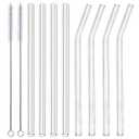 ALINK Glass Smoothie Straws, 10" x 10 mm Long Reusable Clear Drinking Straws, Pack of 8 with 2 Cleaning Brush,