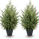 2ft 2 Pack Artificial Topiary Trees for Outdoor Front Porch Dcor, Real Touch Norfolk Pine Tree, UV Rated Fake Potted Plants for Outdoor Indoor Door Garden Farmhouse Home Decoration