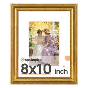 Upsimples Vintage 8x10 Picture Frame, Antique Gold Frames Display 5x7 with Mat or 8 x 10 Without for Wall or Tabletop Decor, 1 Pack