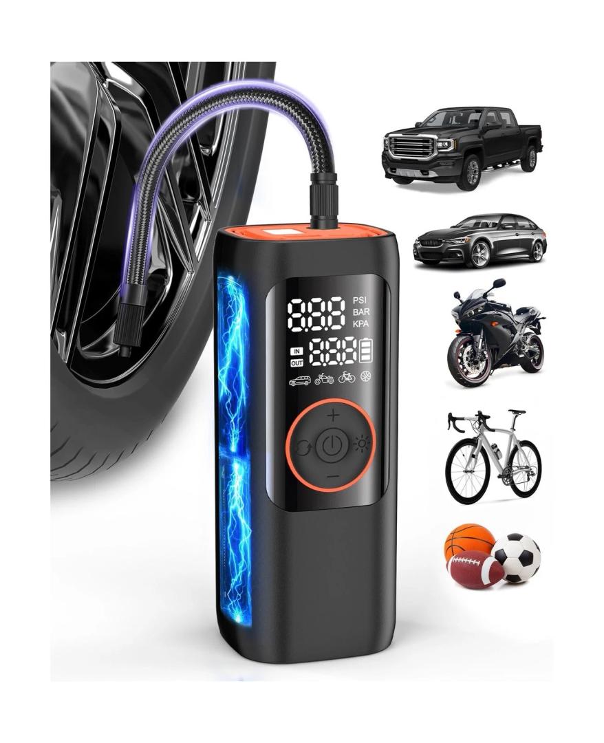 BDO 2025 Tire Inflator Portable Air Compressor, 150PSI Cordless Air Pump with LCD Display & Auto ShutOff, for Car, Motorcycle, Bike Tires & Sports Balls（Black）