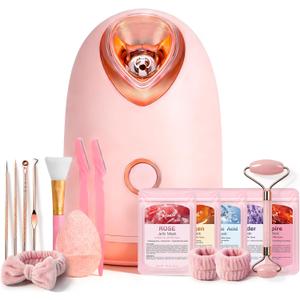 Facial Steamer Spa Kit with 17 Skin Care Tools, Nano Ionic Face Steamer for Deep Cleaning Unclogs Pores, Warm Mist Humidifier Steamer for Face Home Sauna SPA, Self Care Gifts for Women