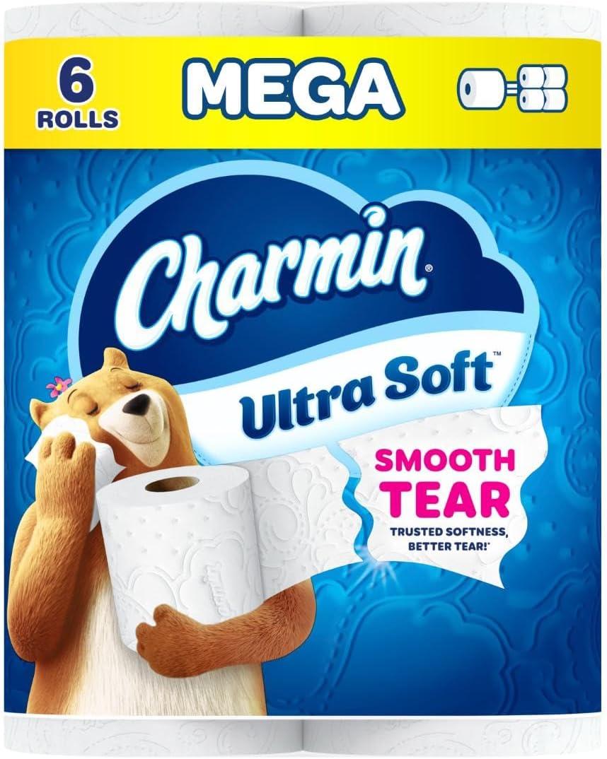 2 x Charmin Ultra Soft Toilet Paper, 6 Mega Rolls = 24 Regular Rolls