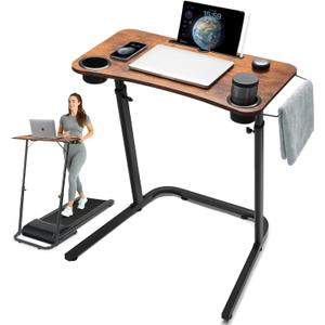 Treadmill Desk, Small Standing Desk for Walking Pad, 30-47 Inch Adjustable Height Walking Pad Stand for Treadmill, Portable Standing Table for Bike and Home Office Work - Brown