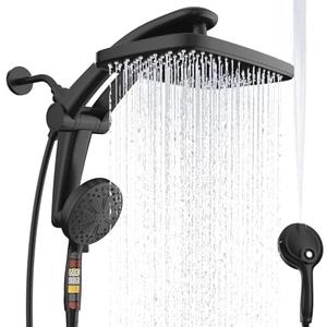 Rain Shower Head with Handheld High Pressure rainfall Shower Heads with Handheld Spray Combo Adjustable one-piece stand daul shower head Built-in Magnetic Docking and Power Jets-Black