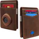 Wallet for Samsung Galaxy SmartTag & SmartTag+ Plus, Money Clip Version, RFID Blocking Genuine Leather Bifold Wallet with Gift Box (Not Include Tracker) (Brown)