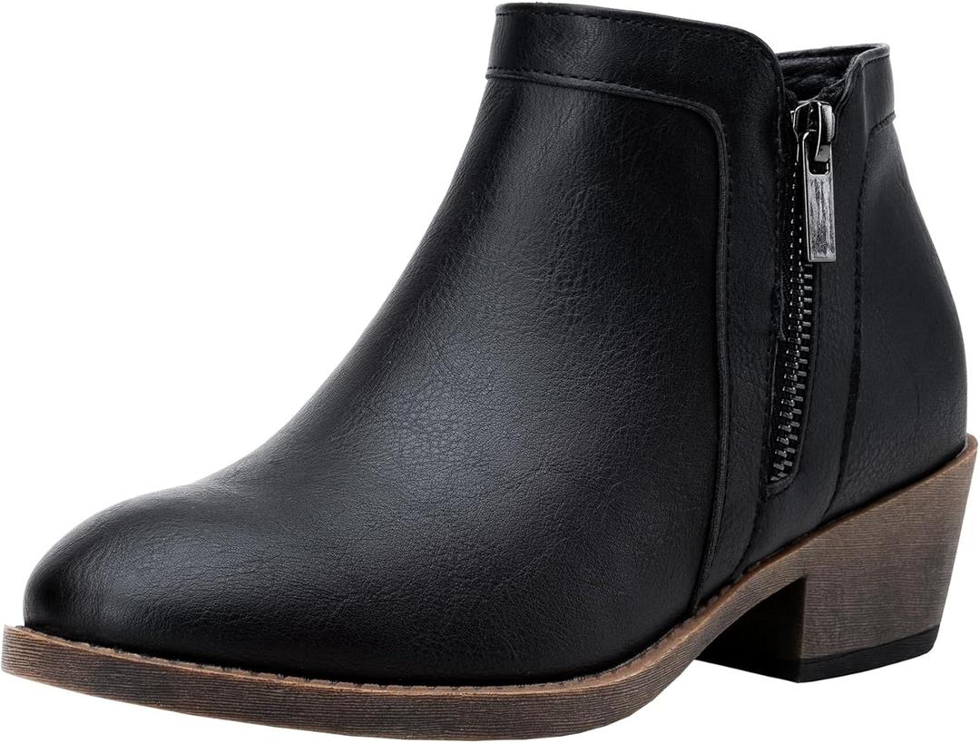 Jeossy Women's 9618 Classic Ankle Boots Slip on Chunky Heel Boots for Women (7.5, Black)