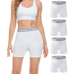 wirarpa Women's Boxer Briefs Cotton Underwear Anti Chafing Boy Shorts Panties 5.5" Inseam 4 Pack (Large, White)