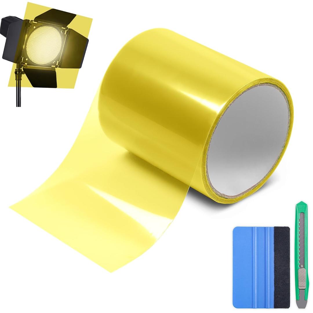 Lypumso Color Transform Light Filters, DIY Self-Adhesive Transparent Vinyl Wrap Film for Halloween Christmas Landscape, Outdoor String Garden Lights Window Tint Home Decor (Yellow, 4in x 20ft)