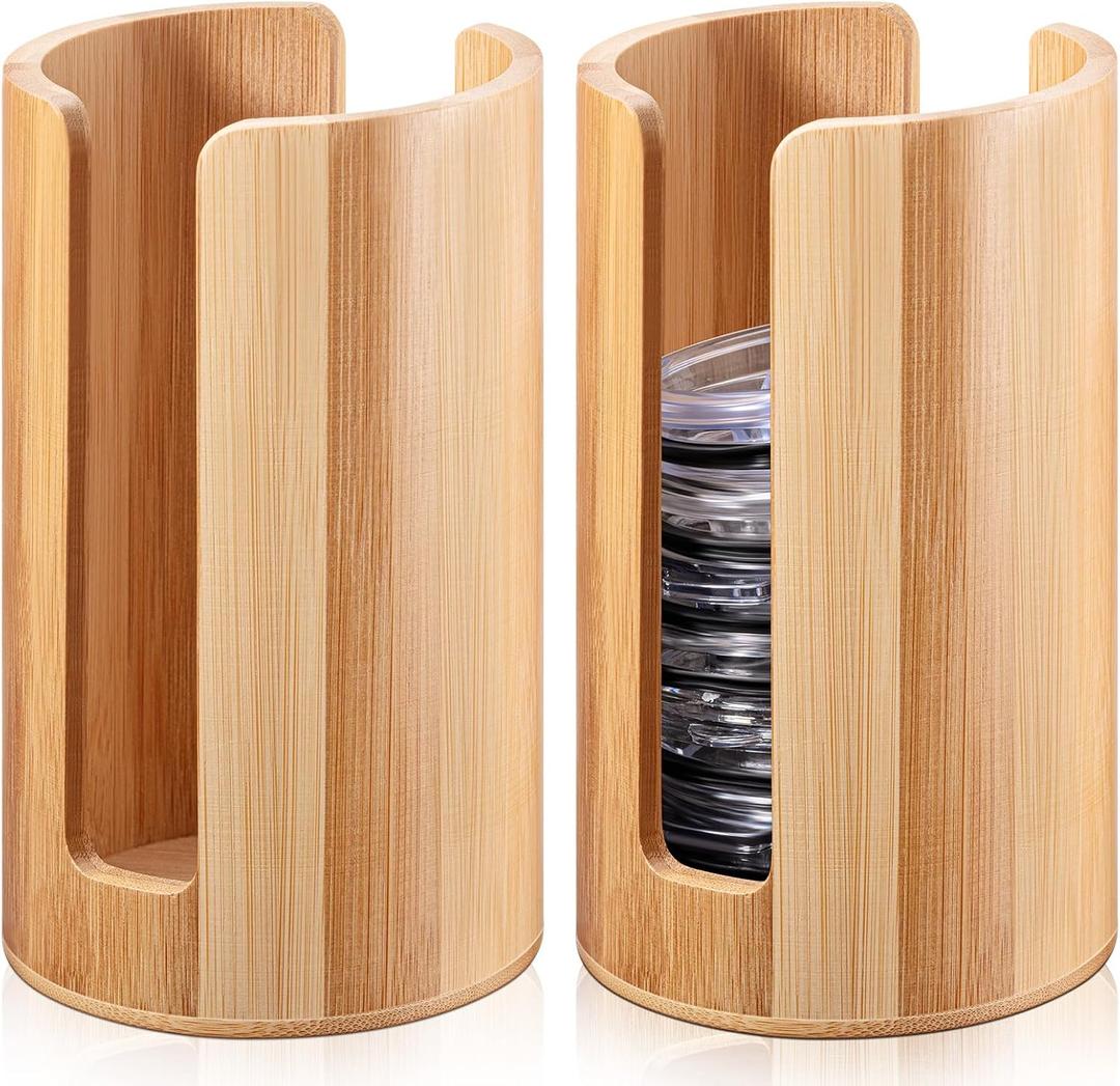 Suclain 2 Pcs Mason Jar Lid Organizer Bamboo Vertical Mason Jar Lid Storage Accessories Tumbler Lids Holder Cup Lids Organizer for Home Kitchen Countertop Cupboard(Only for Wide Mouth)