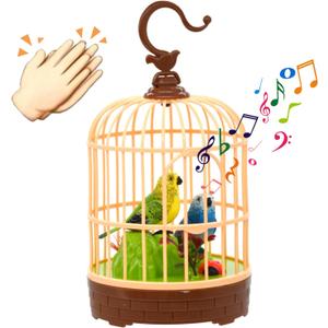 HWD Voice-Activated Induction Birds Birdcage Toy, Talking Chirping Fluttering Parrot Birds Toys Gifts for Baby Toddler Kids Children (B) (Green)