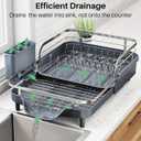 SNTD Dish Drying Rack, Expandable Dish Rack for Kitchen Counter, Stainless Steel Dish Drainer with Drainboard Set and Utensil Holder (Gray)