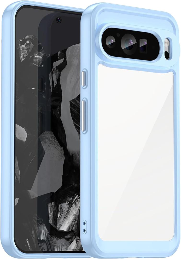 for Google Pixel 9 Pro XL Case: Clear Unisex Shockproof Flexible TPU Slim Fit Transparent Protective Phone Crystal Clear for Pixel 9 Pro XL Case Cover(Blue)