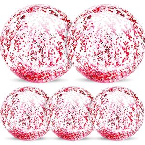 5 Pack Sequins Beach Balls 16 Inch 24 Inch, Inflatable Confetti Glitters Clear Beach Ball Swimming Pool Toy Birthday Party Supplies Pool Party Decorations Favors Gifts Water Balloons for Kids Adults