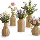 5 Set Faux Rattan Vases, Wicker Flower Vase Set for Farmhouse Decor
