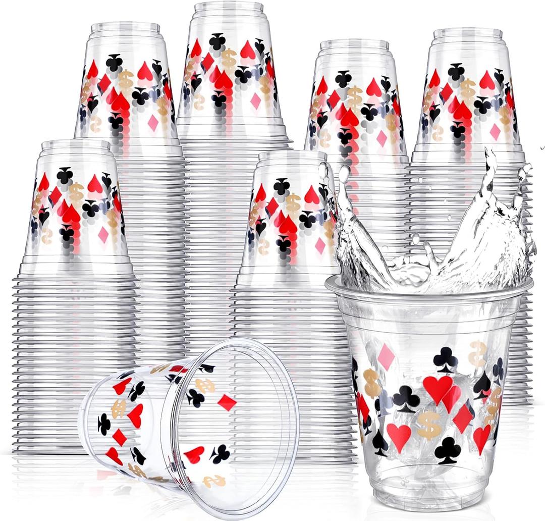 Uiifan 50 Pcs Casino Party Decorations Las Vegas Cups Casino Game Night Party Supplies 12 oz Poker Disposable Plastic Shot Cups for Hot Cold Drinking Office Home Dice Vegas Birthday Favors