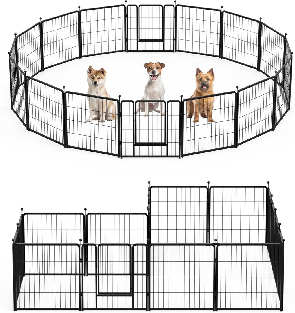 Dog Playpen 24 Inch 16 Panles, Suitable for Indoor and Outdoor Use, Perfect Dog Fence for Camping, Yard, RV, Black