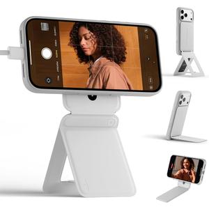 Phone Stand, Foldable Magnetic Phone Tripod, Angle Adjustment & Strong Magnets PU Leather Phone Stand, Compatible with All Smart Phone 16/15/14/13/12