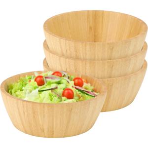 Elama 4 Piece Bamboo Wood 8 Inch Serving Bowl Set, Natural Wood, DInnerware, DIning Bowls, Salad Bowls, Bowl Sets (8 Inch) (Light Brown)