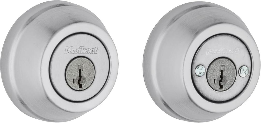 Kwikset Gatelatch Deadbolt Lock, Satin Chrome Round Keyed on Exterior and Interior Front Entry Door, Pick Resistant SmartKey Rekey Security, Double Cylinder Dead Bolt