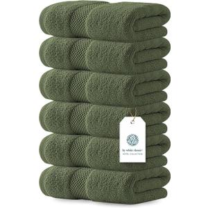 White Classic Luxury Forest Green Hand Towels - Soft 100% Turkish Cotton | Highly Absorbent Hotel spa Bathroom Towel Collection | 16x30 Inch | Set of 6