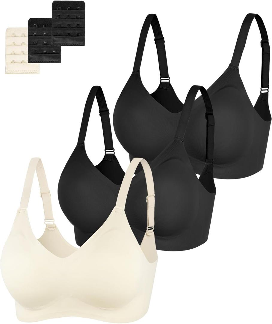 Eleplus 3 Pieces Women's Seamless Wireless Jelly Bras Comfortable Padded T-Shirt Push Up Bralettes Pack (X-Large)