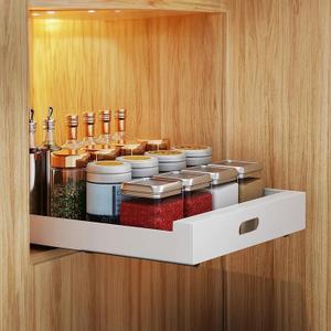 Pull Out Drawer for Cabinet 21in Deep,10" W x 21'' D x 3.1" H Carbon Steel Cabinet Drawers Slide Out, Pantry Storage Shelves with Nano Adhesive for Kitchen, Bathroom and Living Room