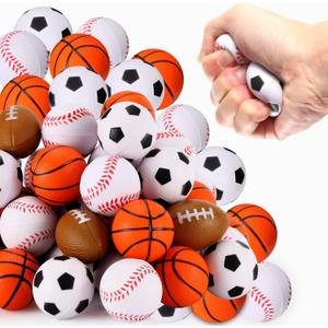 WELLVO Sports Party Favors 36 Pack 1.6 inch Sports Stress Relief toys Goodie Bags Stuffers Mini Foam fidget toys for Stress Anxiety Relief Classroom Prizes Kids Return Gifts Birthday Party Favors Toys