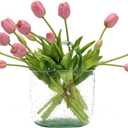 DUYONE 15pcs Artificial Tulips Flowers, Latex Bouquet, Fake Tulips for Office Wedding Party Home Kitchen Garden Decoration(Light Purple,15pcs)