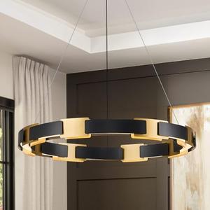 CaraLuxe LED Ring Chandelier Modern Black Gold Chandelier for Dining Room 24in Dimmable Circular Chandeliers Light Round Chandeliers Light Fixture for Bedroom Kitchen Entryway Home Office Living Room