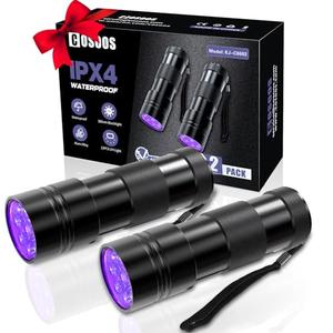 COSOOS 2 Pack UV Flashlight, 12 LED Handheld Blacklight Flashlight 395nm Mini Light Torch Detector for Dog Pet Urine Stains, Bed Bugs and Scorpions (Batteries not Included)