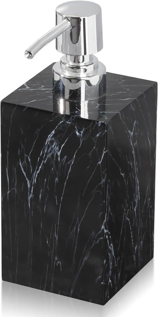 Marble Look Soap Dispenser, 16.9 oz Refillable Resin Hand Lotion Pump Bottle for Bathroom and Kitchen Countertops (Black)