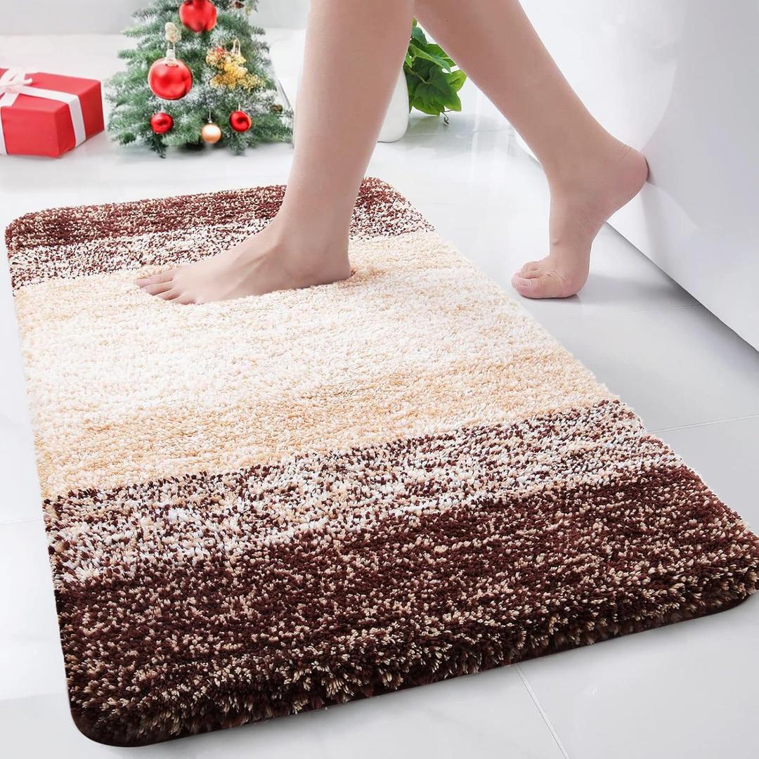 Arotive Microfiber Bathroom Rugs, Shaggy Soft and Absorbent Bath Rug, Non-Slip, Thick Plush Machine Washable Dry Bath Mats for Bathroom, Tub and Shower, 24x16, Brown, Rectangular