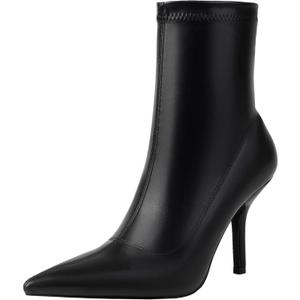 Mofirdast Women's Pointed Toe Heel Ankle Boots with Detachable Metal Chain - 3.54 inch Stiletto Booties, Side Zipper for Evening & Events (10, Black)