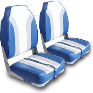 Folding Boat Seats High Back 2 Pack for Jon Bass Fishing Boat with Stainless Steel Screws, White/Blue/Grey