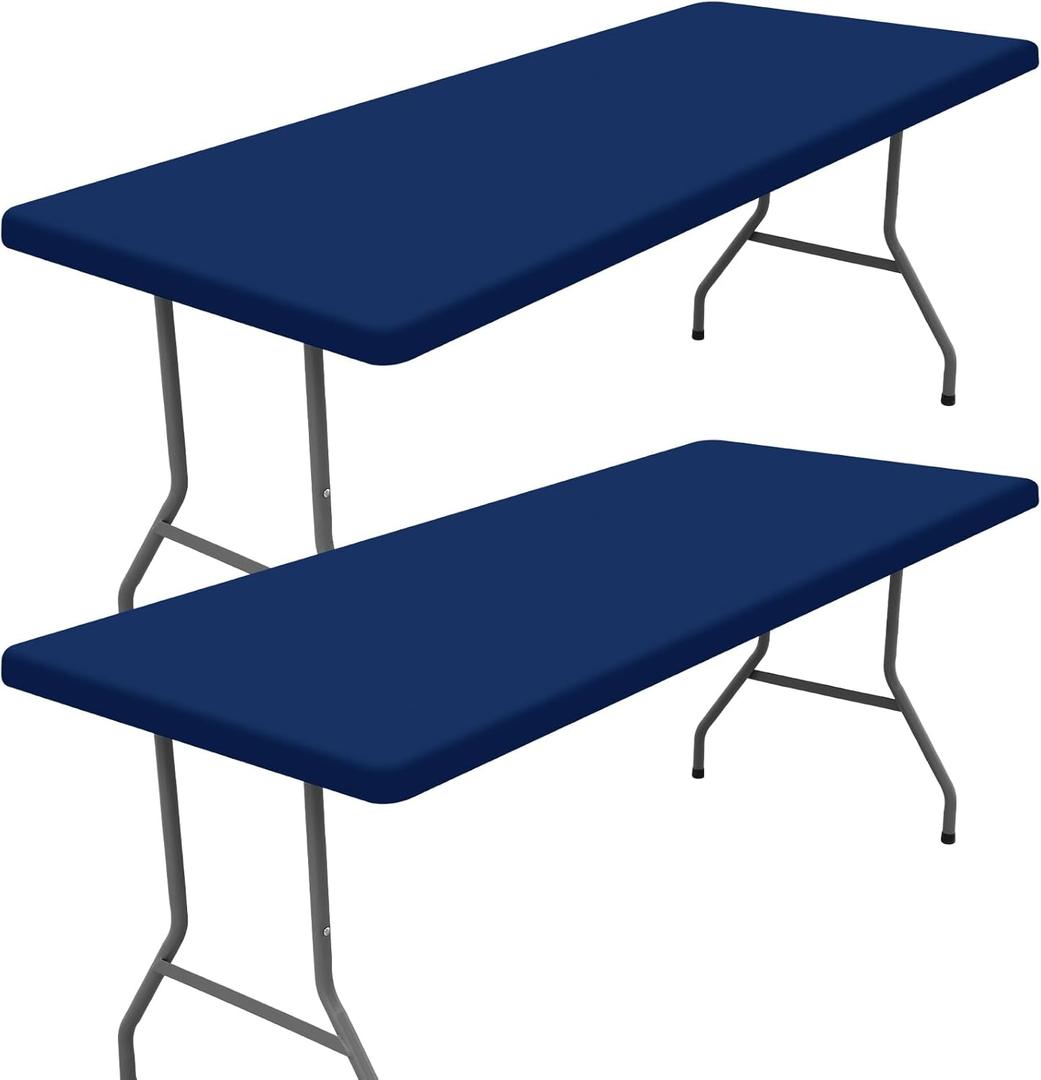 Moosfor Spandex 5 Foot Rectangle Table Cloth 2 Pack, Elastic Fitted Tablecloths for Picnic, Stretch Washable Patio Table Cover for Outdoor, Camping, Banquet and Parties (Navy, 36"x60")