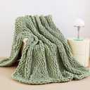 Admitrack Chunky Knit Blanket Throw, 100% Hand Knit Chenille Throw Blanket for Sofa & Home Decor, Soft and Cozy Knitted Throw Blankets (Sage Green, 60"x80")