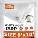 TARPAL 8'x10' White Tarp Waterproof 7.5 mil Medium Duty All Purpose Poly Tarps Cover Waterproof, Snow Proof UV Protection,Rip and Tear Proof,Poly Tarpaulin (8x10 Feet-Finished size)