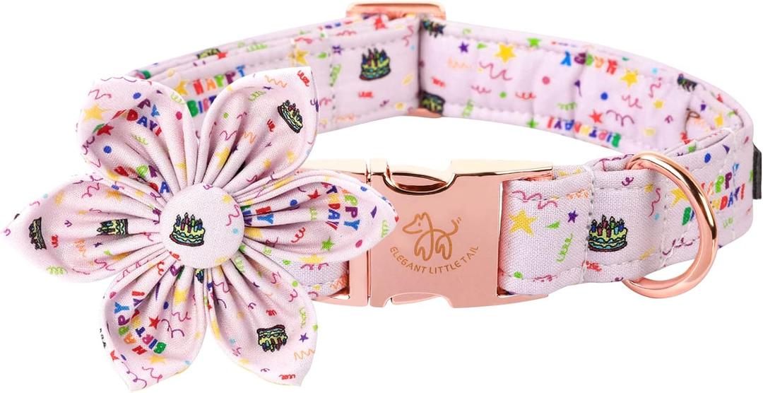Elegant Little Tail Birthday Collar - Adjustable, Detachable Dog Collar for X-Small Puppy with Cute Flower Design