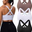 High Support Sports Bras for Women, Padded Criss Cross Seamless 3 Pack (XXL)
