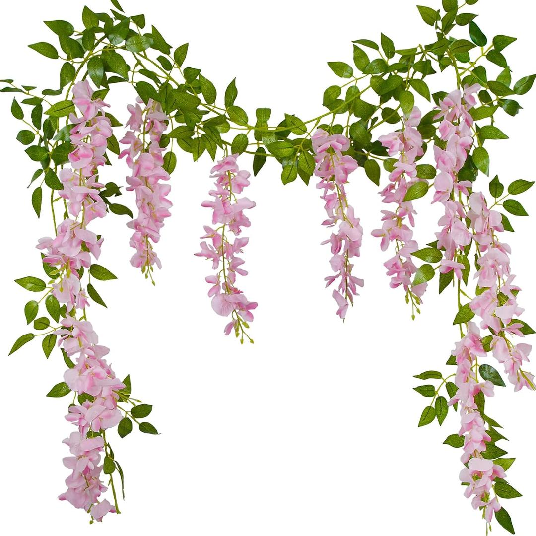 2 Pcs Wisteria Garland Artificial Flowers Wisteria Hanging Flowers Garland Pink 12 Ft Fake Silk Hanging Flower Vines Greenery for Wedding Arch Party Baby Shower Outdoor Indoor Ceremony