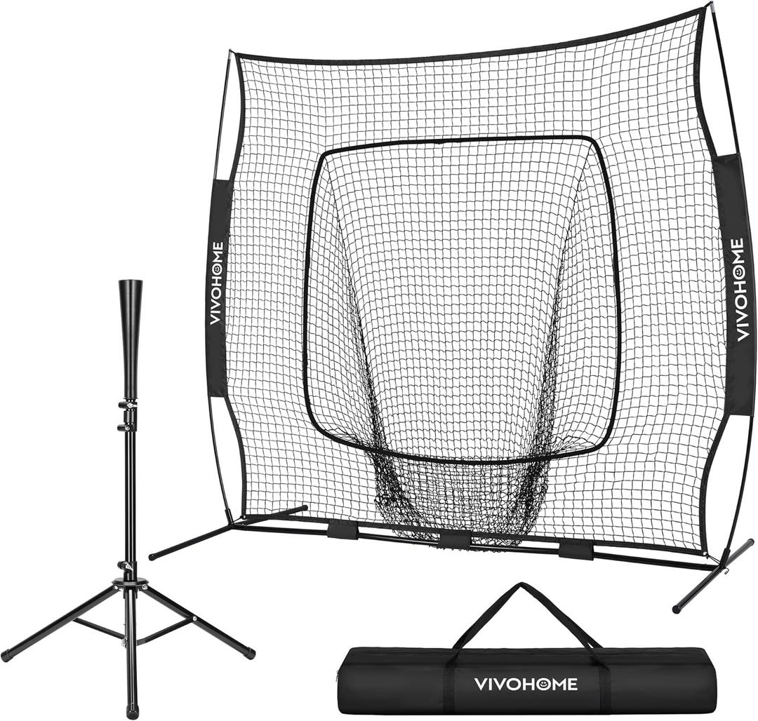 VIVOHOME Baseball Softball Batting Net - 7x7 Ft Baseball Backstop, Softball Practice Net for Hitting, Pitching, Throwing with Batting Tee and Carry Bag, 77 Ft