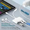 USB C & Lighting to 3.5mm Headphone Adapter, 3-in-1 USB OTG Camera Adapter & Aux Headphone Splitter, Supports Charging/Audio/Data Transfer for iPhone 17/16/15/14/13/12, Samsung Galaxy S25/24, Laptops