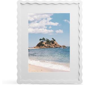 11x14 Picture Frame with Mat for 8x10, Wavy Edge Wooden Real Glass Photo Frame for Wall Hanging, White, 1 Pack