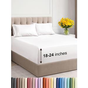 Extra Deep Pocket Cal King Sheets - 4 Piece Breathable Cooling Bed Sheets - Hotel Luxury Sheet Set - Soft, Wrinkle Free & Comfy - Easily Fits Extra Deep Mattresses - Deep Pocket Antique White Sheets