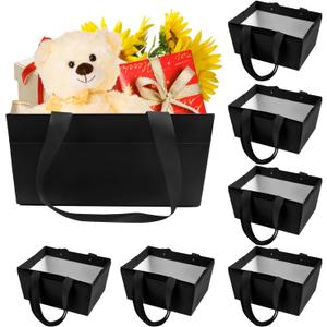 Orchidleaf 24 Pcs Basket for Gifts Empty DIY Bulk Empty Gift Basket 6.5 x 9.8 Inch Kraft Empty Gifts Baskets to Fill with Handles for Party, Weddings, Thanksgiving, Graduation Season (Black)